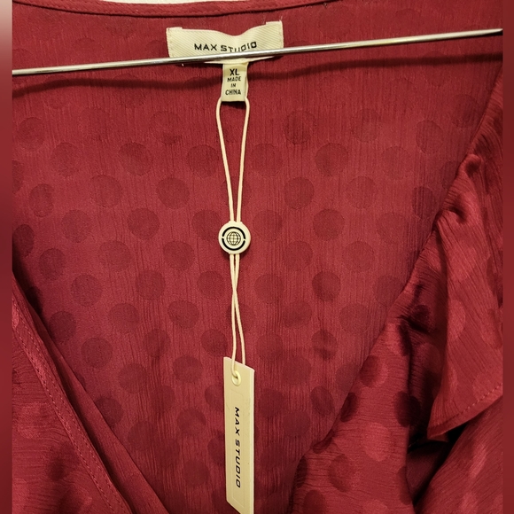 Max Studio Polka Dot V Neck Sheer Wrap Blouse XL Raspberry - Picture 5 of 7